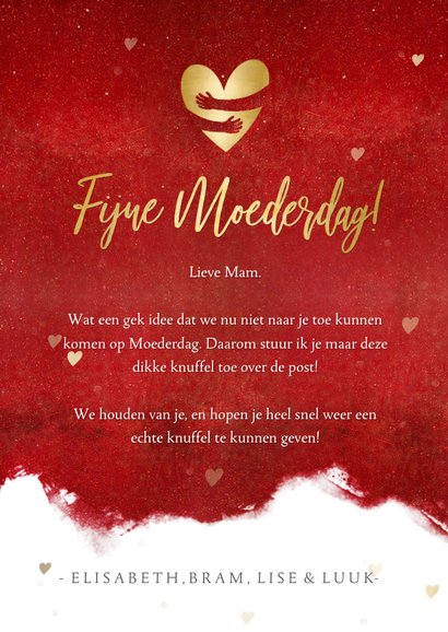 Moederdag kaart met gouden hart met papieren knuffel 3