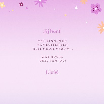 Moederdag kaart mooie illustratie vrouw met bloemen in haar 3
