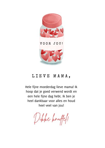 Moederdag kaart potje vol met hartjes, voor de liefste mama! 3