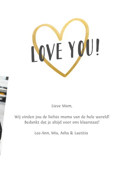 Moederdagkaart fotocollage polaroids gouden hart 3