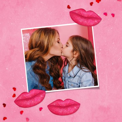 Moederdagkaart kusjes hartjes liefde glitter 2