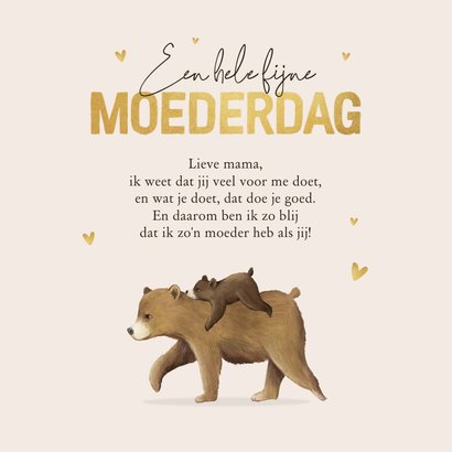 Moederdagkaart liefste mama beer hartjes goud dieren 3