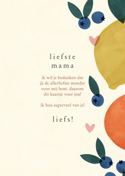 Moederdagkaart liefste mama met foto fruit en hartjes 3