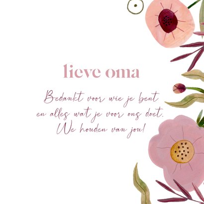 Moederdagkaart lieve oma papieren bloemetje paars 3