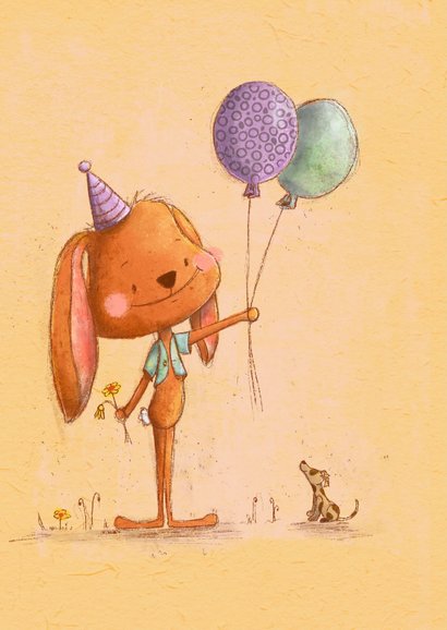 Moederdagkaart met grappige bunny en ballonnen 2