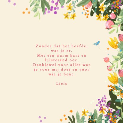 Moederdagkaart met moeder, dochter en bloemen 3