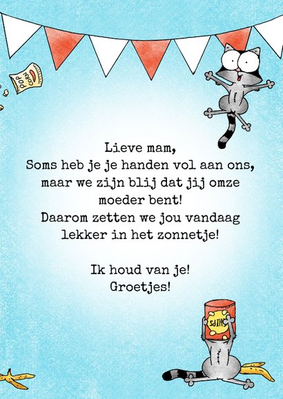 Moederdagkaart met moeder wasbeer en vrolijke wasbeertjes 3