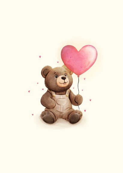 Moederdagkaart met teddybeer en roze hartballon 2