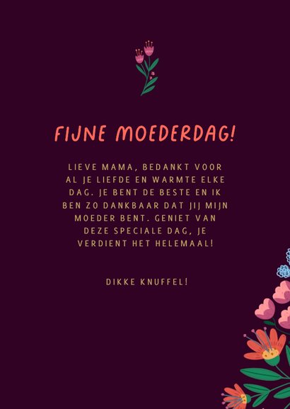 Moederdagkaart voor de liefste moeder met bloemen 3
