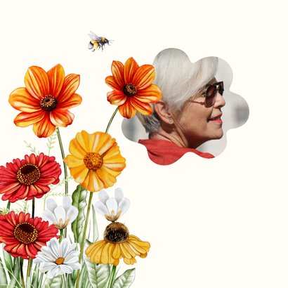 Moederdagkaart vrolijke bloemen in geel en oranje 2