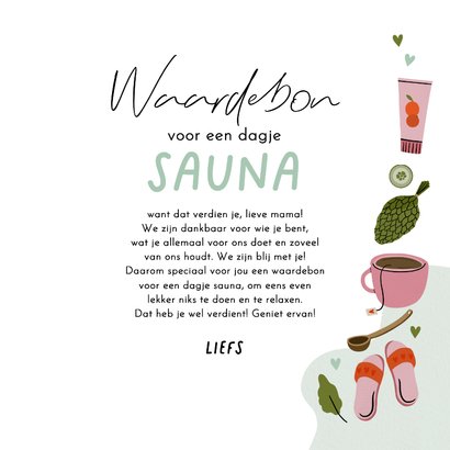 Moederdagkaart waardebon dagje sauna illustraties kleur 3