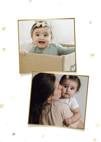 Moederdagkaartje met grote eigen foto I love you hartjes 2