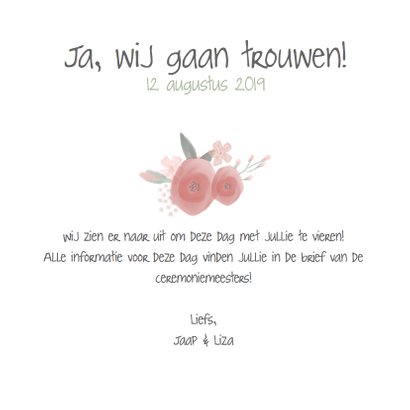 Mooi Bohemian trouwkaartje met watercolor bloemen 3