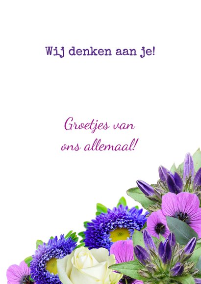 Mooie beterschapskaart lila bloemen met vlechtwerk en hart 3