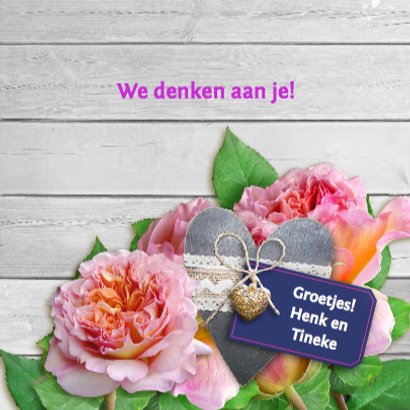 Mooie beterschapskaart met rozen met grijs hart 3
