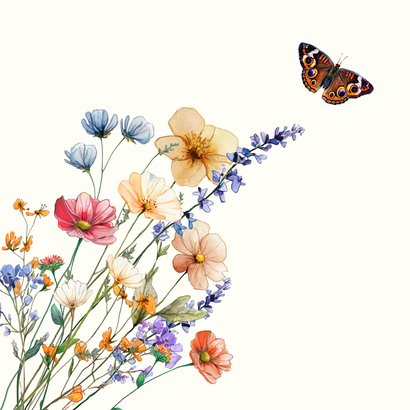 Mooie beterschapskaart met wilde bloemen en vlinders 2