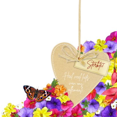 Mooie beterschapskaart vlinder met kleurige bloemen en hart 3