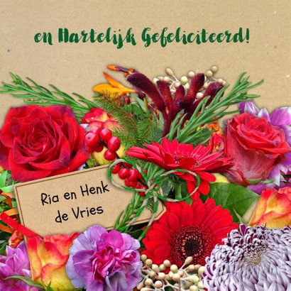 Mooie bloemenkaart bos bloemen met oa rozen en takjes 3