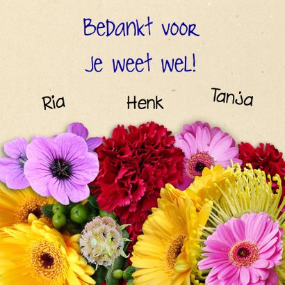 Mooie bloemenkaart kleurig boeket met kaartje 3