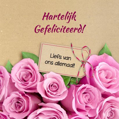 Mooie bloemenkaart met eigen foto tussen roze rozen 3