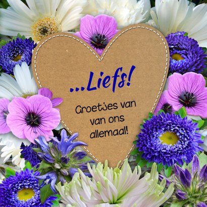 Mooie bloemenkaart met foto op hart van karton 3