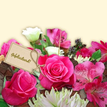 Mooie bloemenkaart met Rozen en Chrysanten in boeket 3