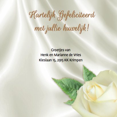 Mooie felicitatiekaart roos en hart op witte zijden-print 3