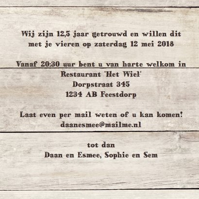 Mooie foto jubileum kaart 12,5 jaar getrouwd - hout 3