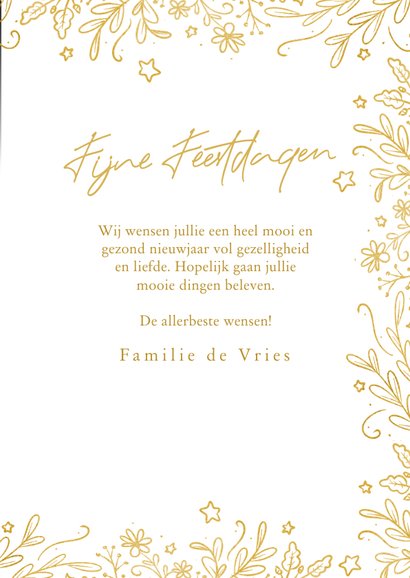 Mooie fotokaart met kerst takjes en sterren in goudlook 3