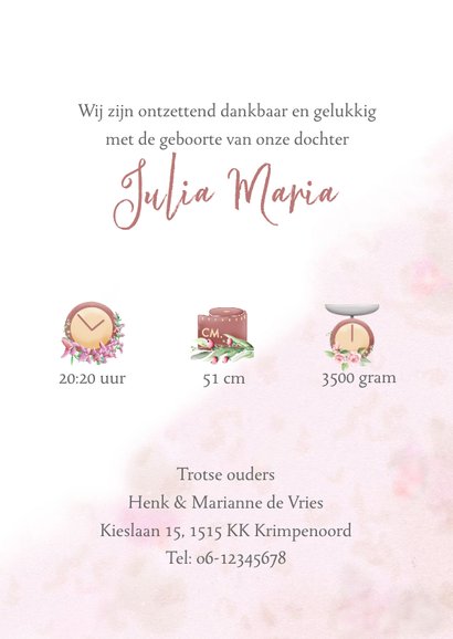 Mooie geboortekaart met zwaan en roosjes 3