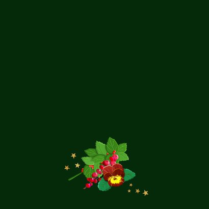 Mooie kerstkaart met teksten. takjes, bloemen, wijn en ster 2