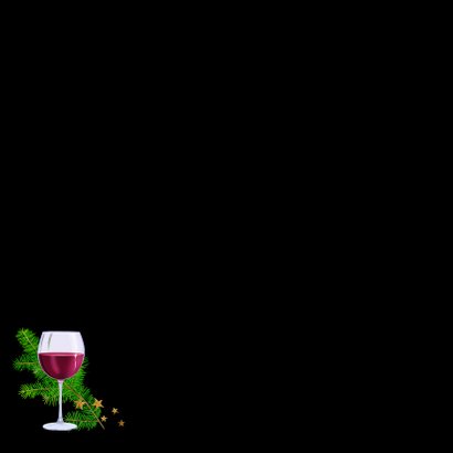 Mooie Nieuwjaarskaart met teksten. takjes, gebak en wijn Achterkant