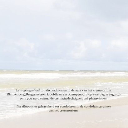 Mooie rouwkaart met lucht, strand en zee 2