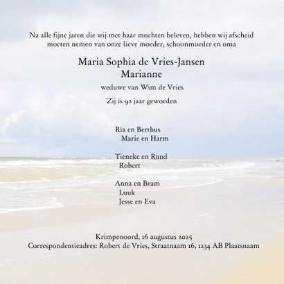 Mooie rouwkaart met lucht, strand en zee 3