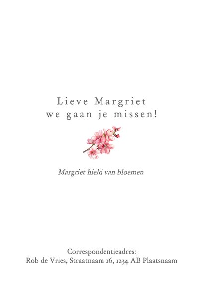 Mooie rouwkaart met roze bloesem takjes in waterverf 2