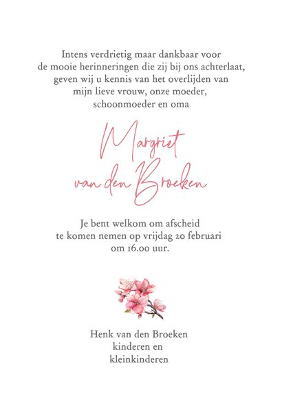 Mooie rouwkaart met roze bloesem takjes in waterverf 3