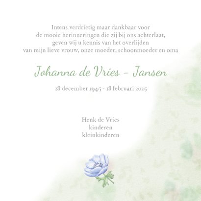 Mooie rouwkaart met takjes en blauwe bloemen 3