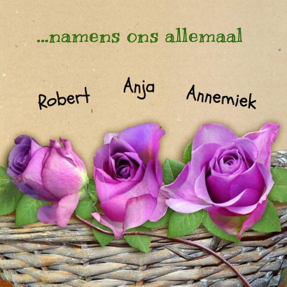 Mooie sterkte kaart met paarse roosjes in mandje 3