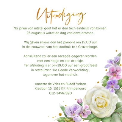Mooie trouwkaart met rozen en andere bloemen 3