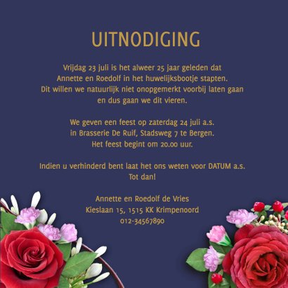 Mooie uitnodiging rozen op blauwe achtergrond 3