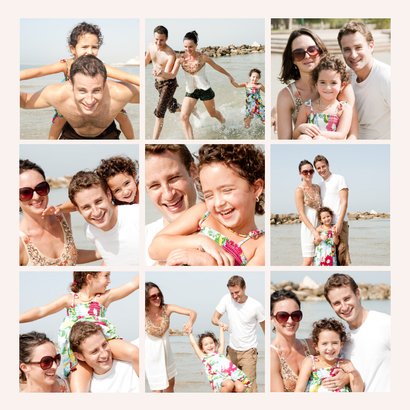 Mooie vakantie fotocollage kaart met vierkante foto's beige 2