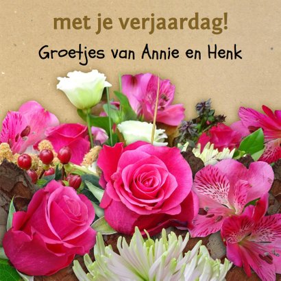 Mooie verjaardagskaart hart en bloemen 3