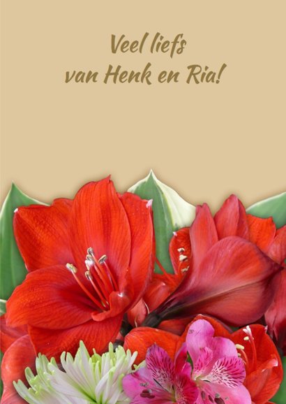 Mooie verjaardagskaart met Amaryllis en koper hart 3