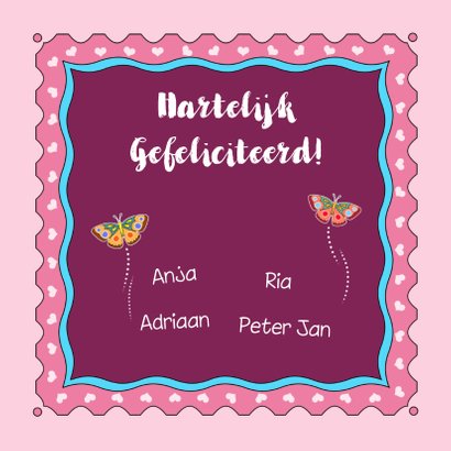 Mooie verjaardagskaart met taart en vlinders voor meisje 3