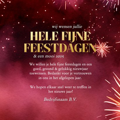 Mooie zakelijk kerstkaarten met rood vuurwerk en goudfolie 3