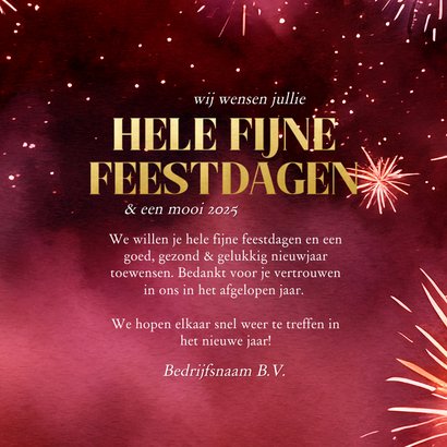 Mooie zakelijk kerstkaarten met rood vuurwerk en goudfolie 3