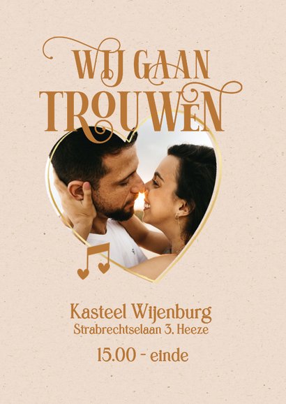 Muziek trouwkaart saxofoon en jazzy vintage typografie 2