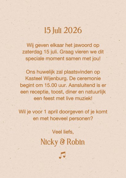 Muziek trouwkaart saxofoon en jazzy vintage typografie 3