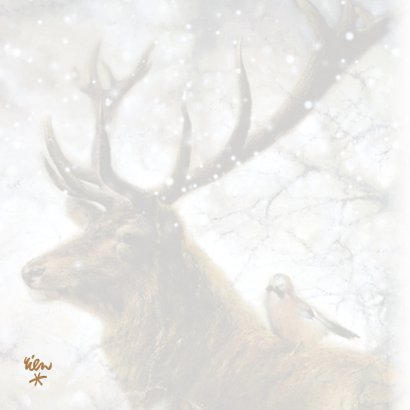 Natuurkerstkaart met wintertafereel 'hert en vogel' 2
