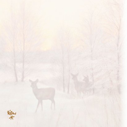 Natuurkerstkaart met wintertafereel 'Hert Zonsondergang' 2